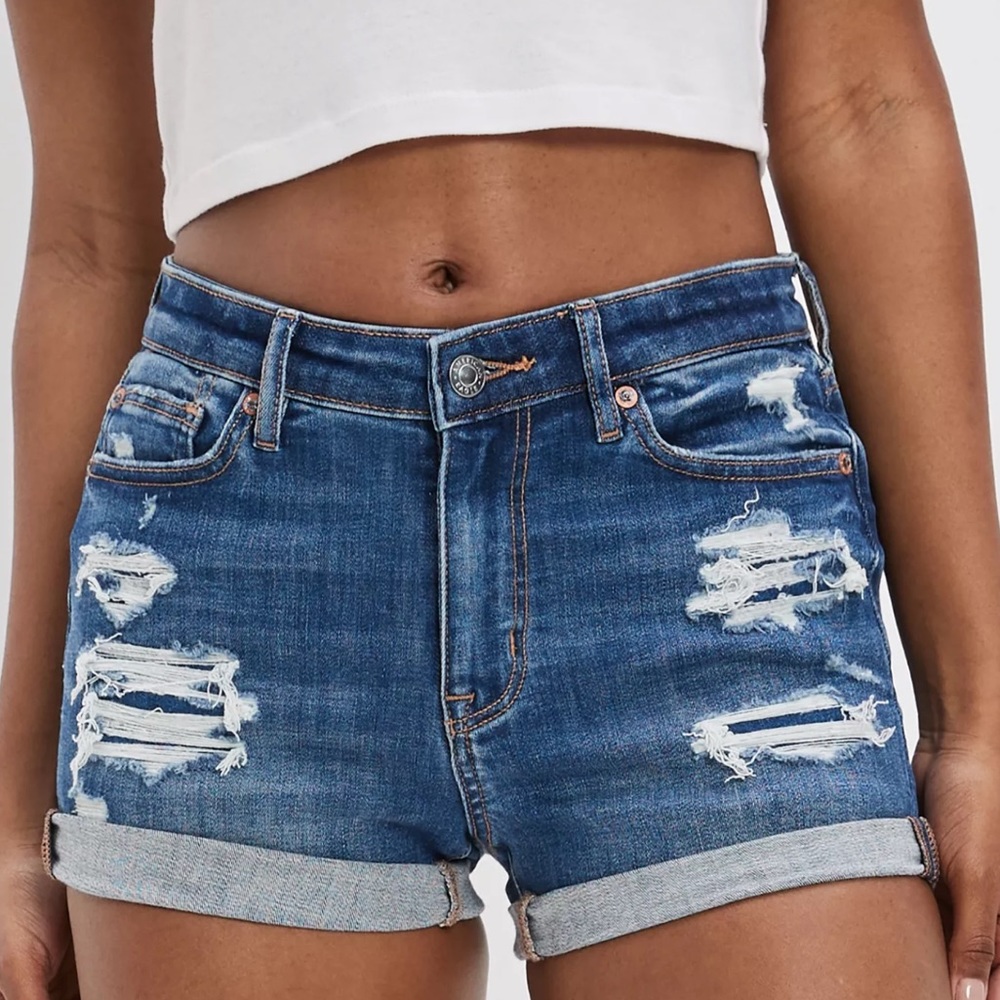 American Eagle Hi-Rise Shortie Raw Hem Distressed Shorts